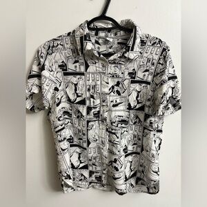 Twik Black and White Comic Print Button Down Shirt size large